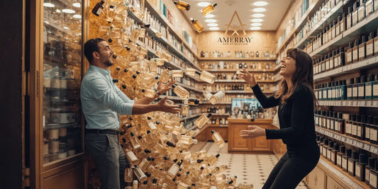 Boutique Amerray animée au Maroc avec clients et vendeurs, symbole du meilleur vendeur de parfums du pays.