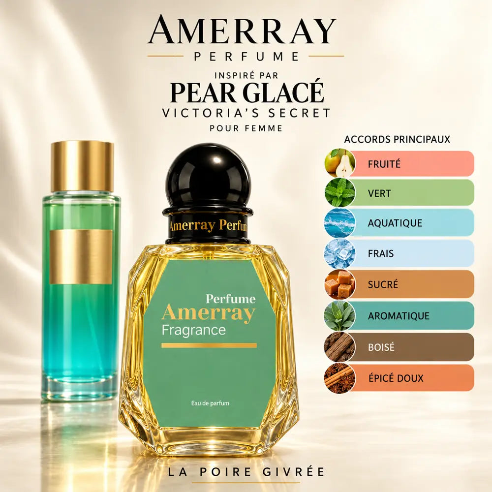Amerray inspiré par Pear Glacé Victoria's Secret – accords fruité · vert · aquatique · frais · sucré · aromatique · boisé · épicé doux