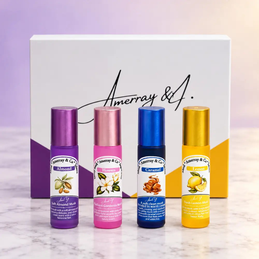 Coffret Musk Tahara Roll-on 4 Senteurs – Almond, Flowers, Caramel, Lemon