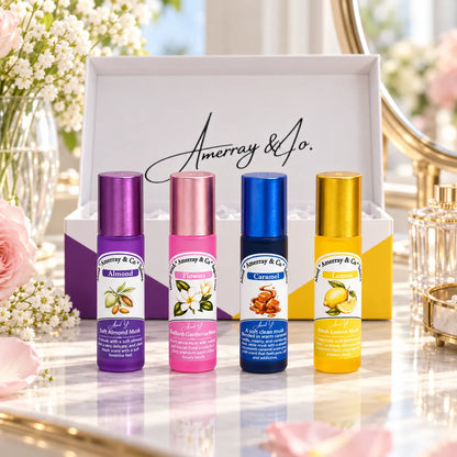 Coffret Musk Tahara Roll-on 4 Senteurs – Almond, Flowers, Caramel, Lemon