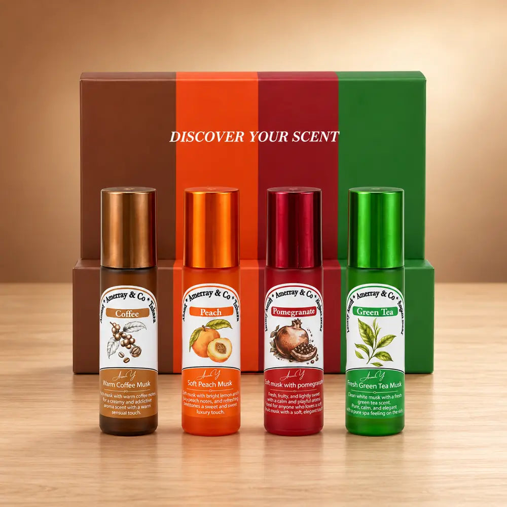 Coffret Musk Tahara Roll-on 4 Senteurs – Coffee, Peach, Pomegranate, Green Tea
