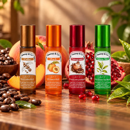 Coffret Musk Tahara Roll-on 4 Senteurs – Coffee, Peach, Pomegranate, Green Tea