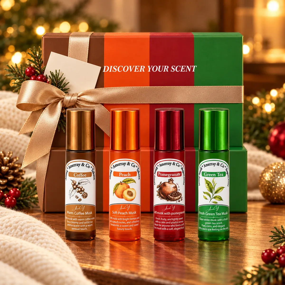 Coffret Musk Tahara Roll-on 4 Senteurs – Coffee, Peach, Pomegranate, Green Tea