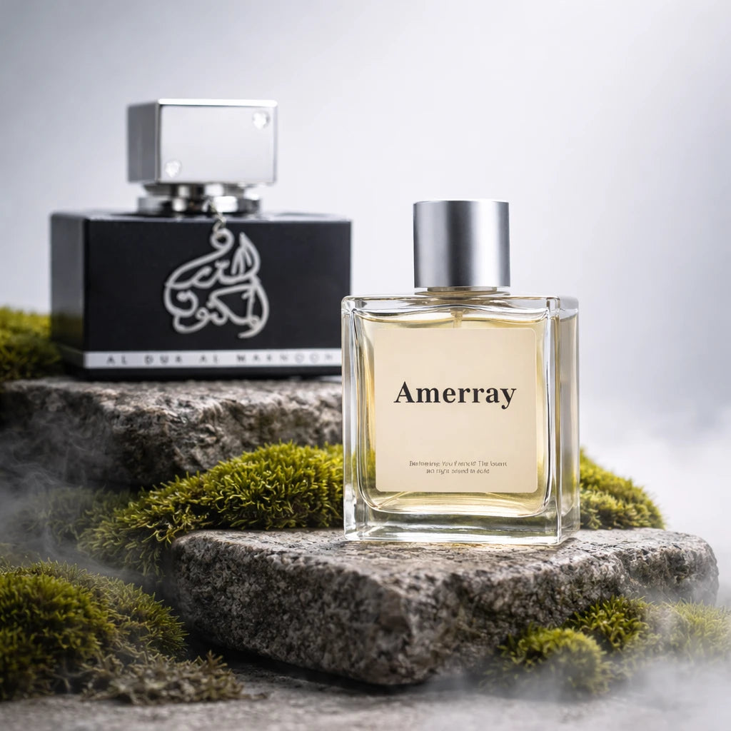 Flacon du parfum inspiré de Al Dur Al Maknoon Silver de Lattafa Perfumes – Amerray Maroc