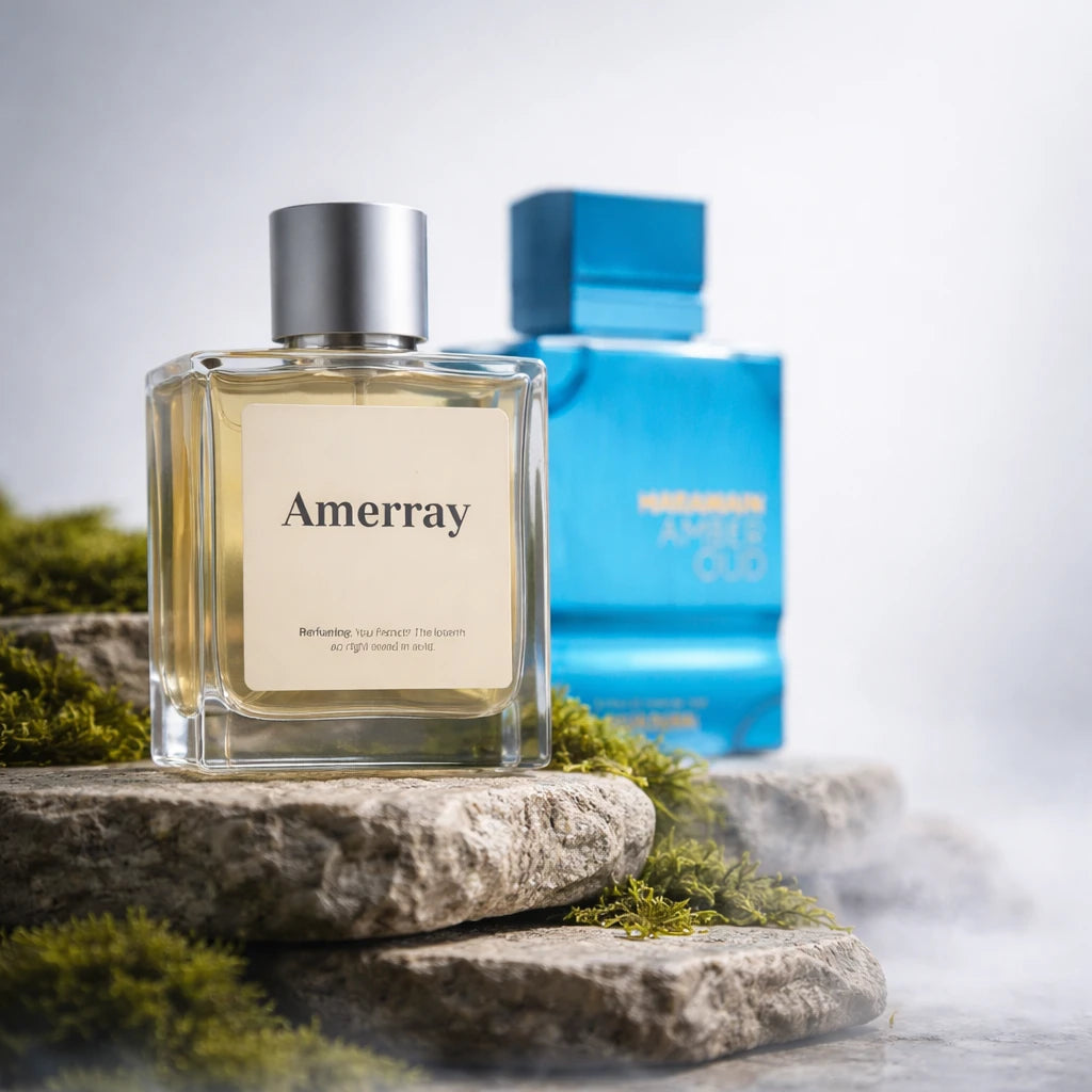 Flacon du parfum inspiré de Amber Oud Aqua Dubai de Al Haramain – Amerray Maroc