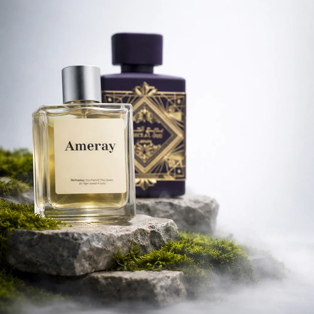 Bouteille du parfum AMERRAY Inspired By Bade'e Al Oud Amethyst, inspiré de Lattafa Perfumes - Maroc