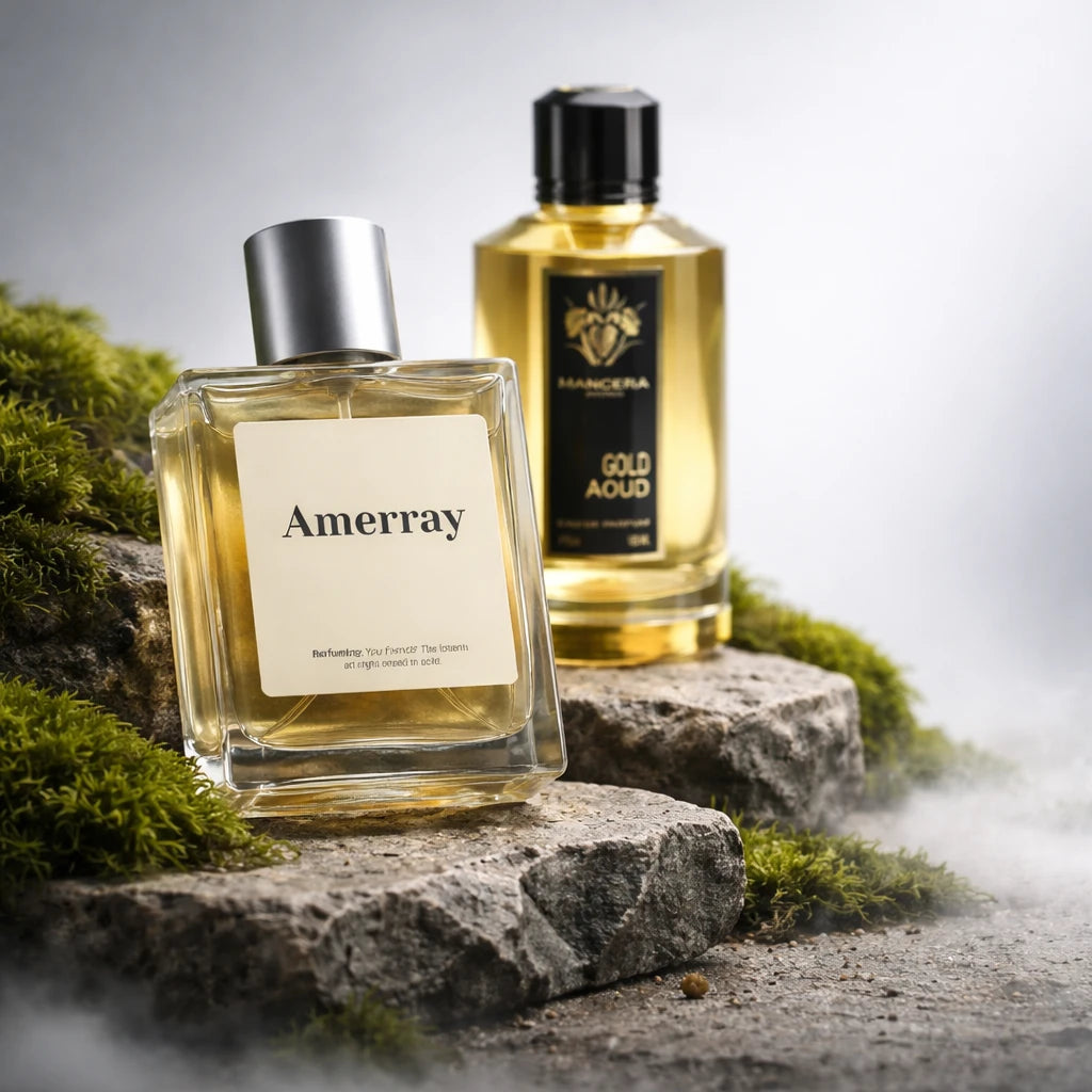 Bouteille du parfum AMERRAY Inspired By Gold Aoud, inspiré de Mancera - Maroc