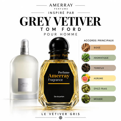 Amerray inspiré par Grey Vetiver Tom Ford – accords boisé · aromatique · terreux · agrume · épicé frais · mousse