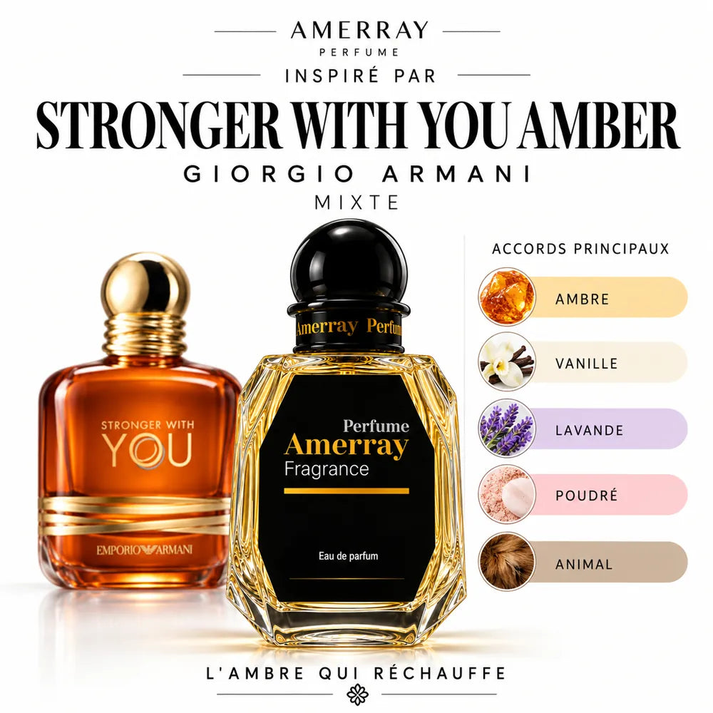 Amerray inspiré par Stronger With You Amber Giorgio Armani – accords ambre · vanille · lavande · poudré · animal