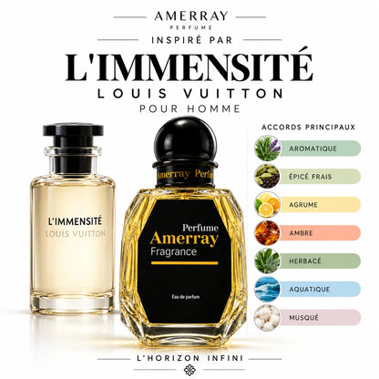 Amerray inspiré par L'Immensité Louis Vuitton – accords aromatique · épicé frais · agrume · ambre · herbacé · aquatique · musqué