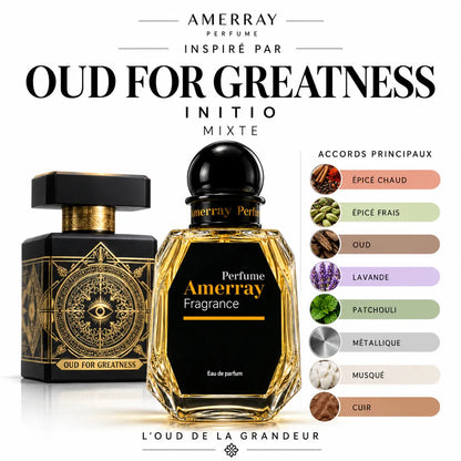 Amerray inspiré par Oud for Greatness Initio – accords épicé chaud · épicé frais · oud · lavande · patchouli · métallique · musqué · cuir