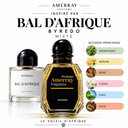 Amerray inspiré par Bal d'Afrique Byredo – accords aromatique · agrume · boisé · floral · frais · épicé
