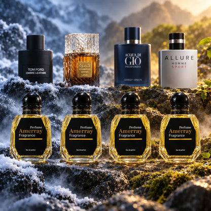 New Pack 2026 N°11 Amerray – 4 parfums homme hiver et été : Ombre Leather, Khamrah Qahwa, Acqua di Giò Profondo, Allure Homme Sport