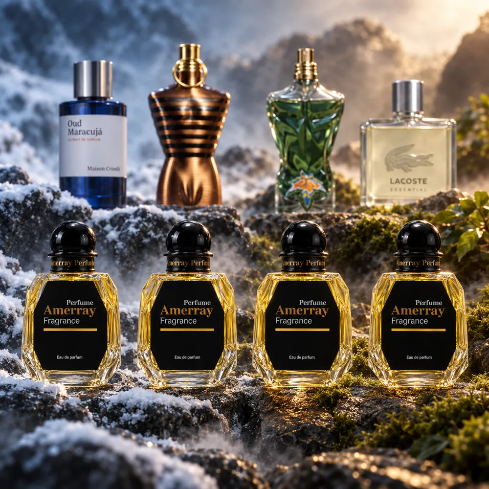 New Pack 2026 N°13 Amerray – 4 parfums homme hiver et été : Oud Maracujá, Le Male Elixir, Le Beau Paradise Garden, Lacoste Essential