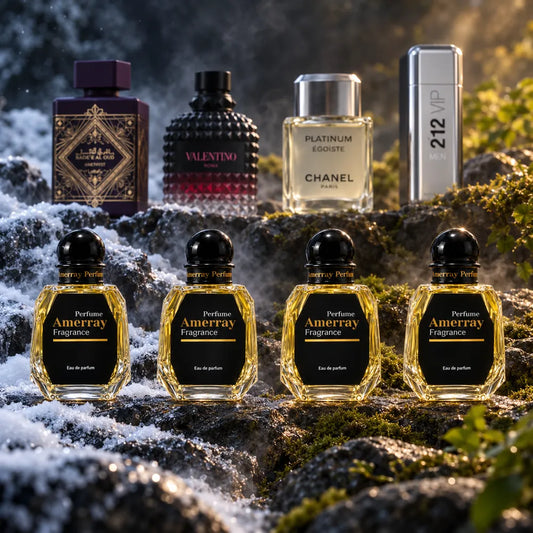 New Pack 2026 N°14 Amerray – 4 parfums homme hiver et été : Bade'e Al Oud Amethyst, Born in Roma Intense, Égoïste Platinum, 212 VIP Men