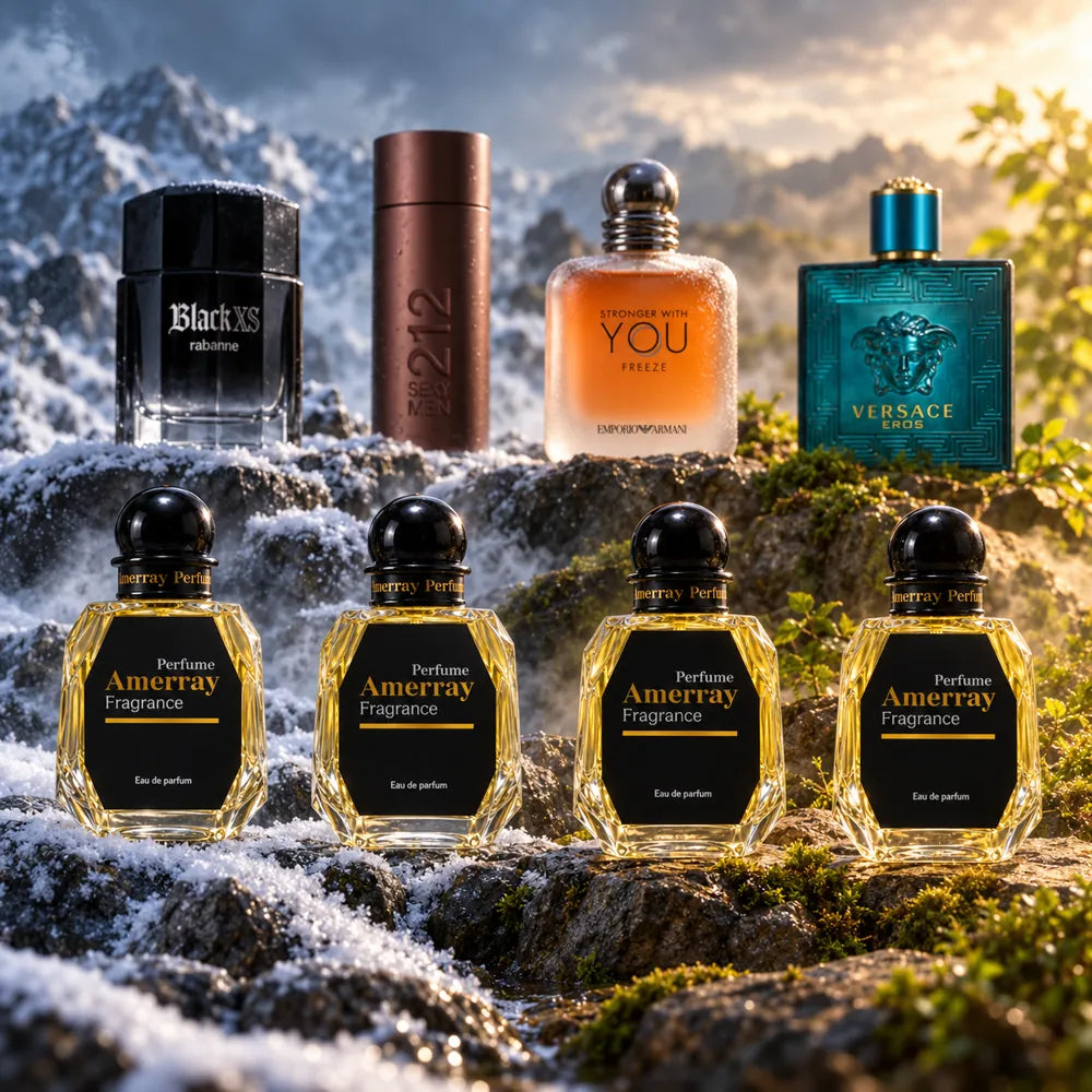 New Pack 2026 N°19 Amerray – 4 parfums homme hiver et été : Black XS, 212 Sexy Men, Stronger With You Freeze, Eros