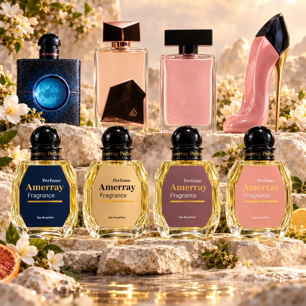 Pack 4 parfums femme Amerray N°19 – Black Opium Intense, Ser Al Malik, Musc Noir For Her, Good Girl Blush