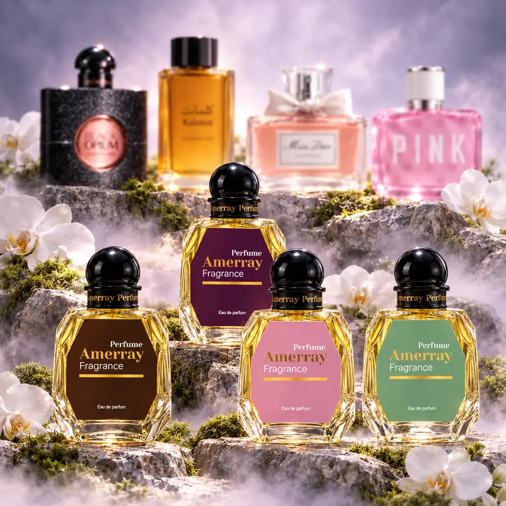 Pack 4 parfums femme Amerray N°2 – Black Opium, Kalemat, Miss Dior, Pink