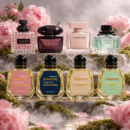 Pack 4 parfums femme Amerray N°24 – Born in Roma Donna, Crystal Noir, Narciso Poudrée, Flora