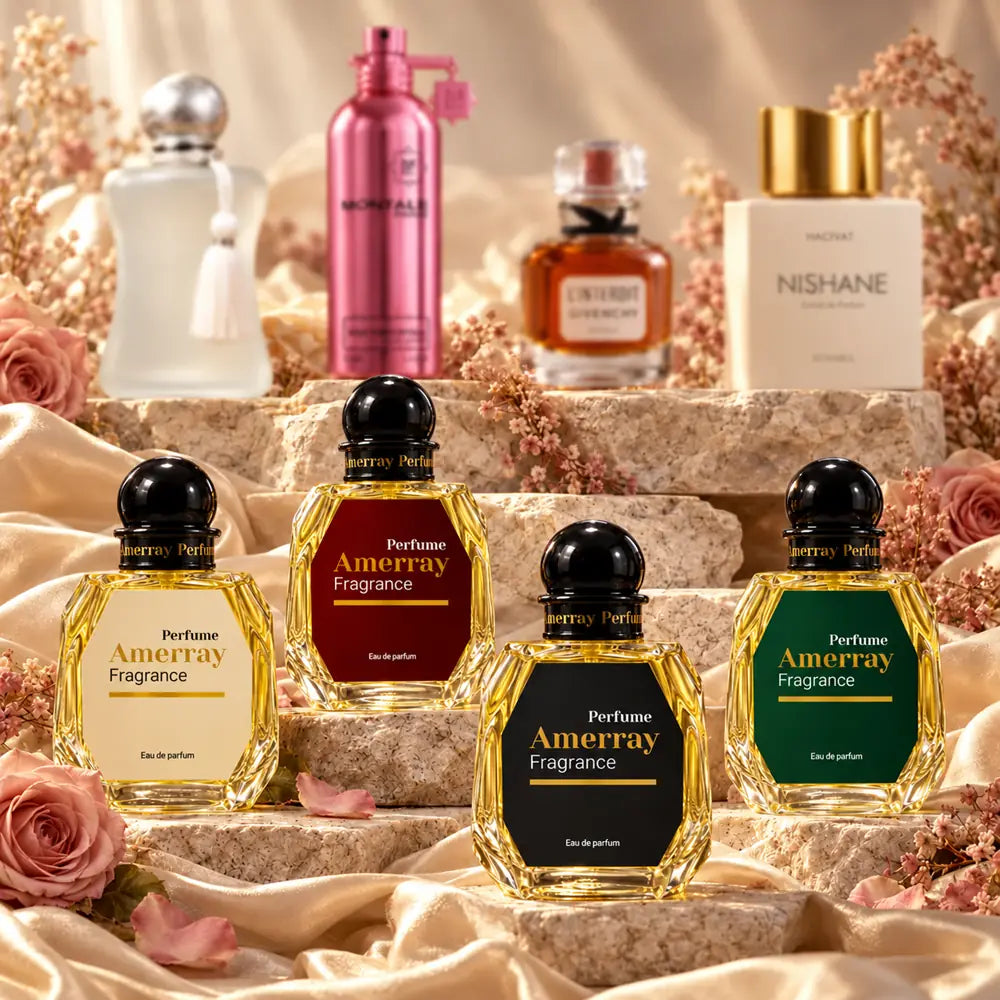 Pack 4 parfums femme Amerray N°37 – Valaya, Aoud Rose Petals, L'Interdit, Hacivat