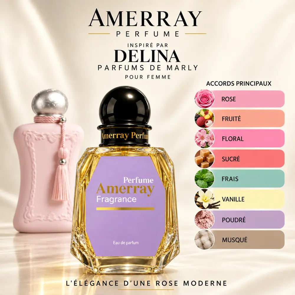 Amerray inspiré par Delina Parfums de Marly – accords rose · fruité · floral · sucré · frais · vanille · poudré · musqué