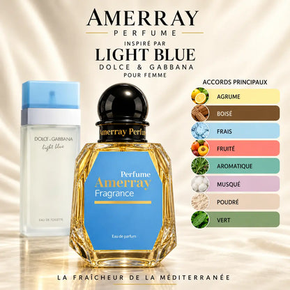 Amerray inspiré par Light Blue Dolce & Gabbana – accords agrume · boisé · frais · fruité · aromatique · musqué · poudré · vert