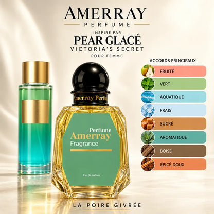 Amerray inspiré par Pear Glacé Victoria's Secret – accords fruité · vert · aquatique · frais · sucré · aromatique · boisé · épicé doux