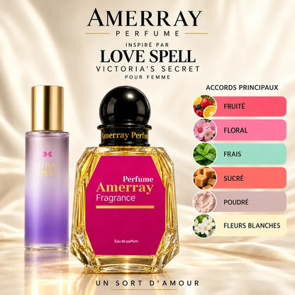 Amerray inspiré par Love Spell Victoria's Secret – accords fruité · floral · frais · sucré · poudré · fleurs blanches