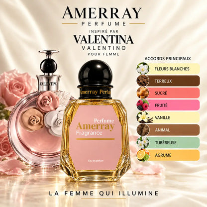 Amerray inspiré par Valentina Valentino – accords fleurs blanches · terreux · sucré · fruité · vanille · animal · tubéreuse · agrume