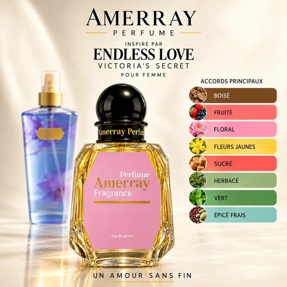 Amerray inspiré par Endless Love Victoria's Secret – accords boisé · fruité · floral · fleurs jaunes · sucré · herbacé · vert · épicé frais