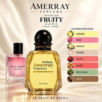 Amerray inspiré par Fruity Zara – accords agrume · rose · vanille · poudré · fruité · sucré · épicé frais · boisé