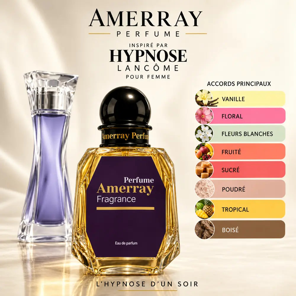 Amerray inspiré par Hypnose Lancôme – accords vanille · floral · fleurs blanches · fruité · sucré · poudré · tropical · boisé