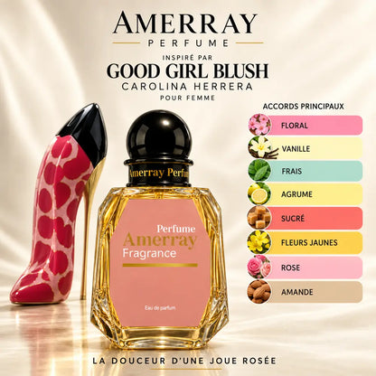 Amerray inspiré par Good Girl Blush Carolina Herrera – accords floral · vanille · frais · agrume · sucré · fleurs jaunes · rose · amande