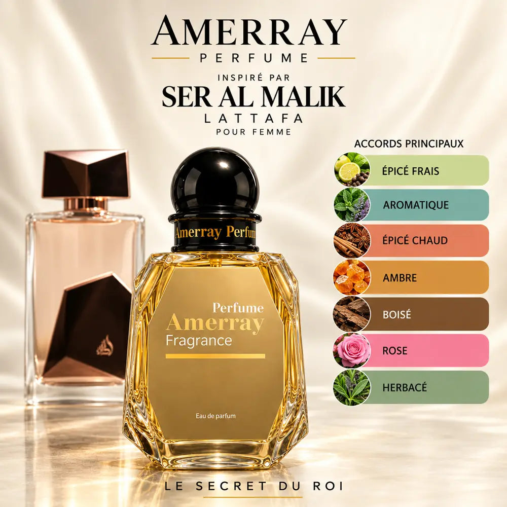 Amerray inspiré par Ser Al Malik Lattafa – accords épicé frais · aromatique · épicé chaud · ambre · boisé · rose · herbacé