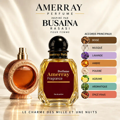 Amerray inspiré par Busaina Rasasi – accords boisé · musqué · lavande · ambre · poudré · agrume · aromatique · épicé frais