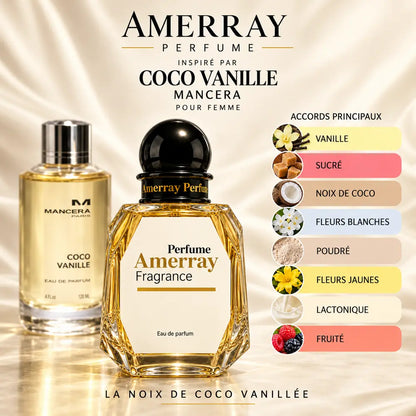 Amerray inspiré par Coco Vanille Mancera – accords vanille · sucré · noix de coco · fleurs blanches · poudré · fleurs jaunes · lactonique · fruité