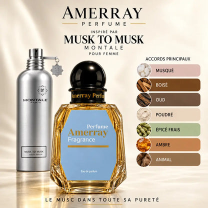 Amerray inspiré par Musk to Musk Montale – accords musqué · boisé · oud · poudré · épicé frais · ambre · animal