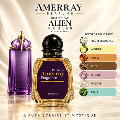 Amerray inspiré par Alien Mugler – accords fleurs blanches · agrume · ambre · boisé · poudré · musqué · frais