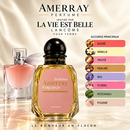 Amerray inspiré par La Vie Est Belle Lancôme – accords sucré · vanille · fruité · praliné · iris · floral · patchouli · poudré