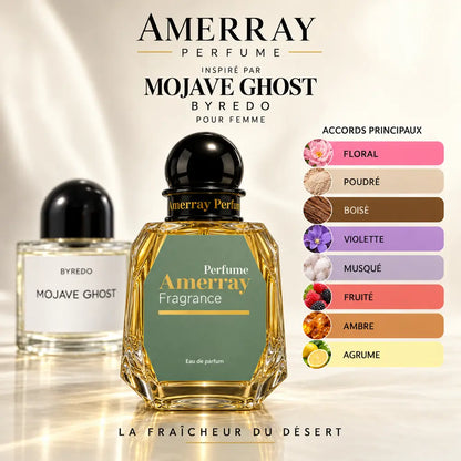Amerray inspiré par Mojave Ghost Byredo – accords floral · poudré · boisé · violette · musqué · fruité · ambre · agrume