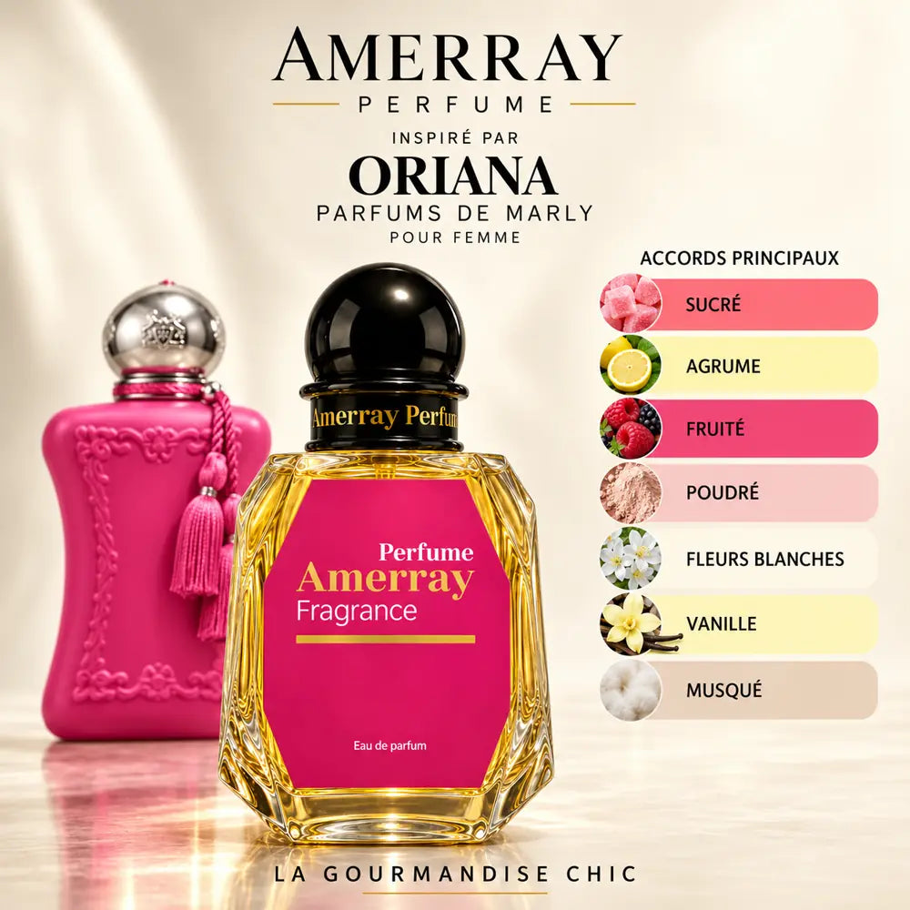 Amerray inspiré par Oriana Parfums de Marly – accords sucré · agrume · fruité · poudré · fleurs blanches · vanille · musqué