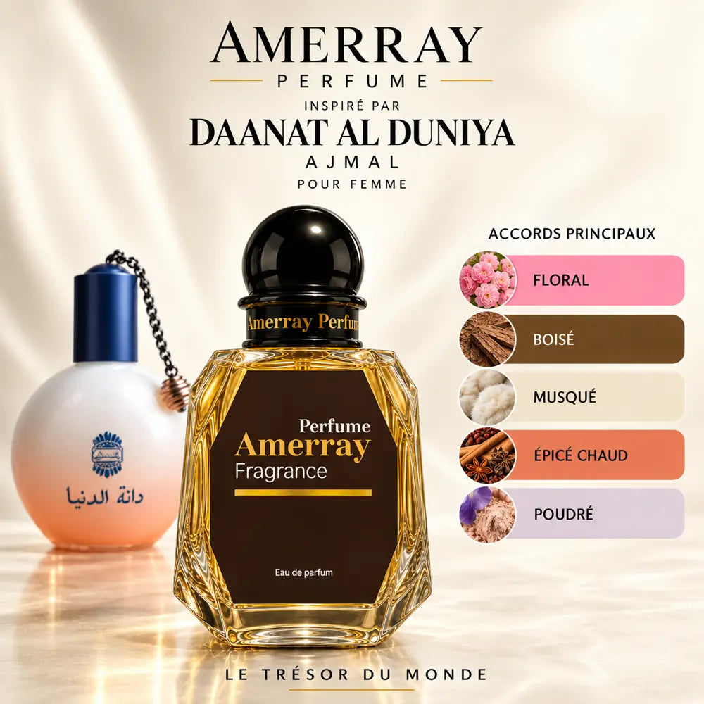 Amerray inspiré par Daanat Al Duniya Ajmal – accords floral · boisé · musqué · épicé chaud · poudré