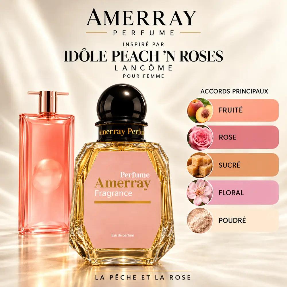 Amerray inspiré par Idôle Peach 'N Roses Lancôme – accords fruité · rose · sucré · floral · poudré