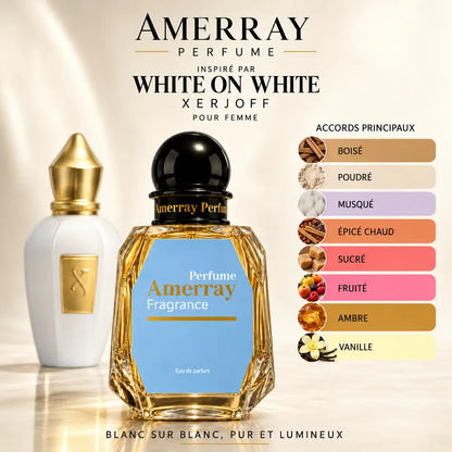 Amerray inspiré par White On White Xerjoff – accords boisé · poudré · musqué · épicé chaud · sucré · fruité · ambre · vanille