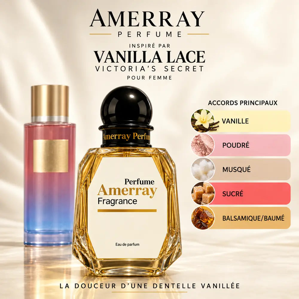 Amerray inspiré par Vanilla Lace Victoria's Secret – accords vanille · poudré · musqué · sucré · balsamique/baumé