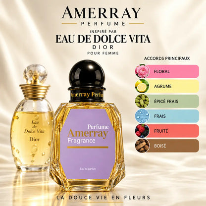 Amerray inspiré par Eau de Dolce Vita Dior – accords floral · agrume · épicé frais · frais · fruité · boisé
