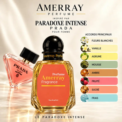 Amerray inspiré par Paradoxe Intense Prada – accords fleurs blanches · vanille · agrume · mousse · ambre · fruité · sucré · frais