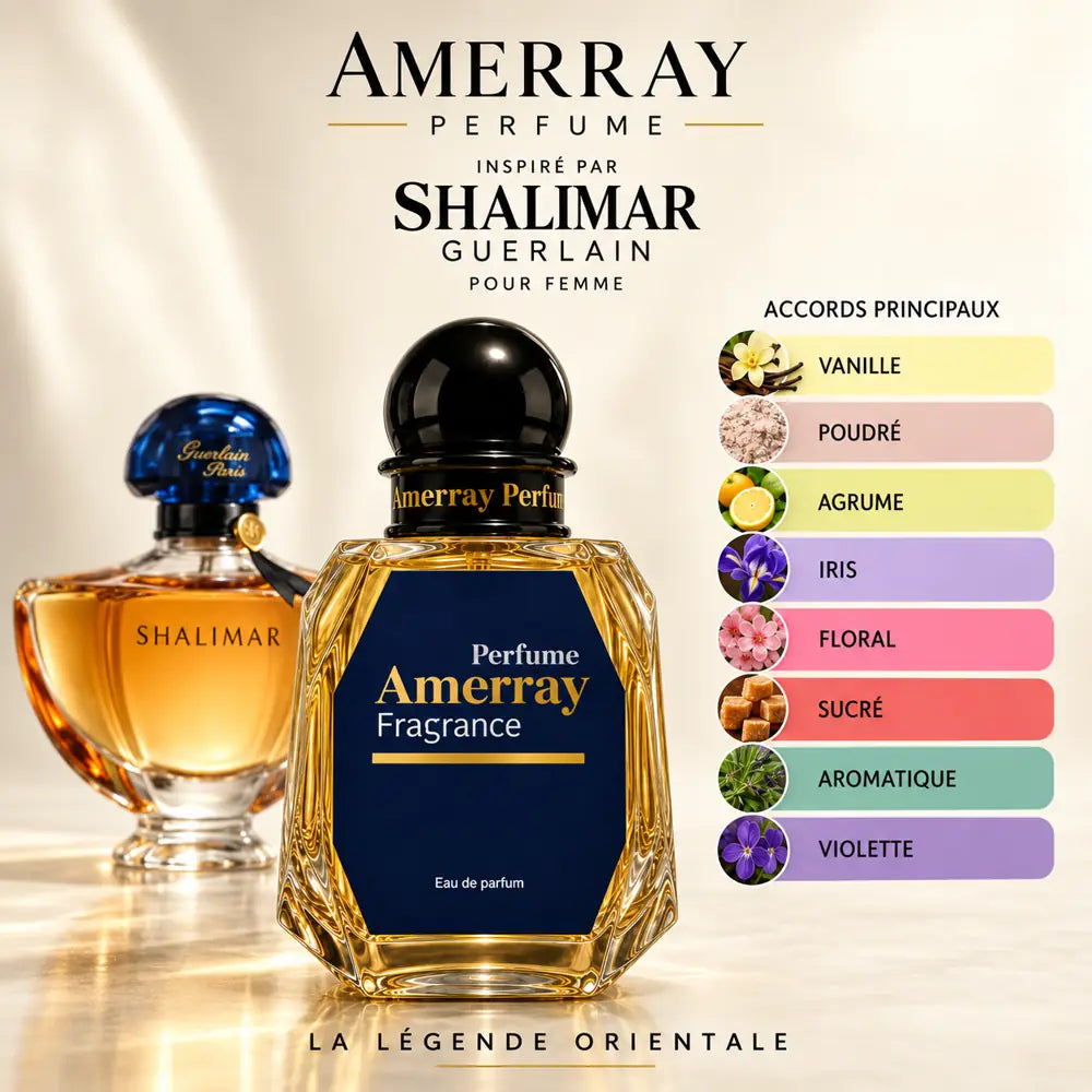 Amerray inspiré par Shalimar Guerlain – accords vanille · poudré · agrume · iris · floral · sucré · aromatique · violette