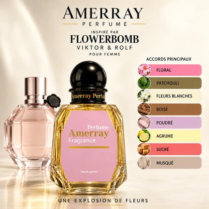 Amerray inspiré par Flowerbomb Viktor & Rolf – accords floral · patchouli · fleurs blanches · boisé · poudré · agrume · sucré · musqué