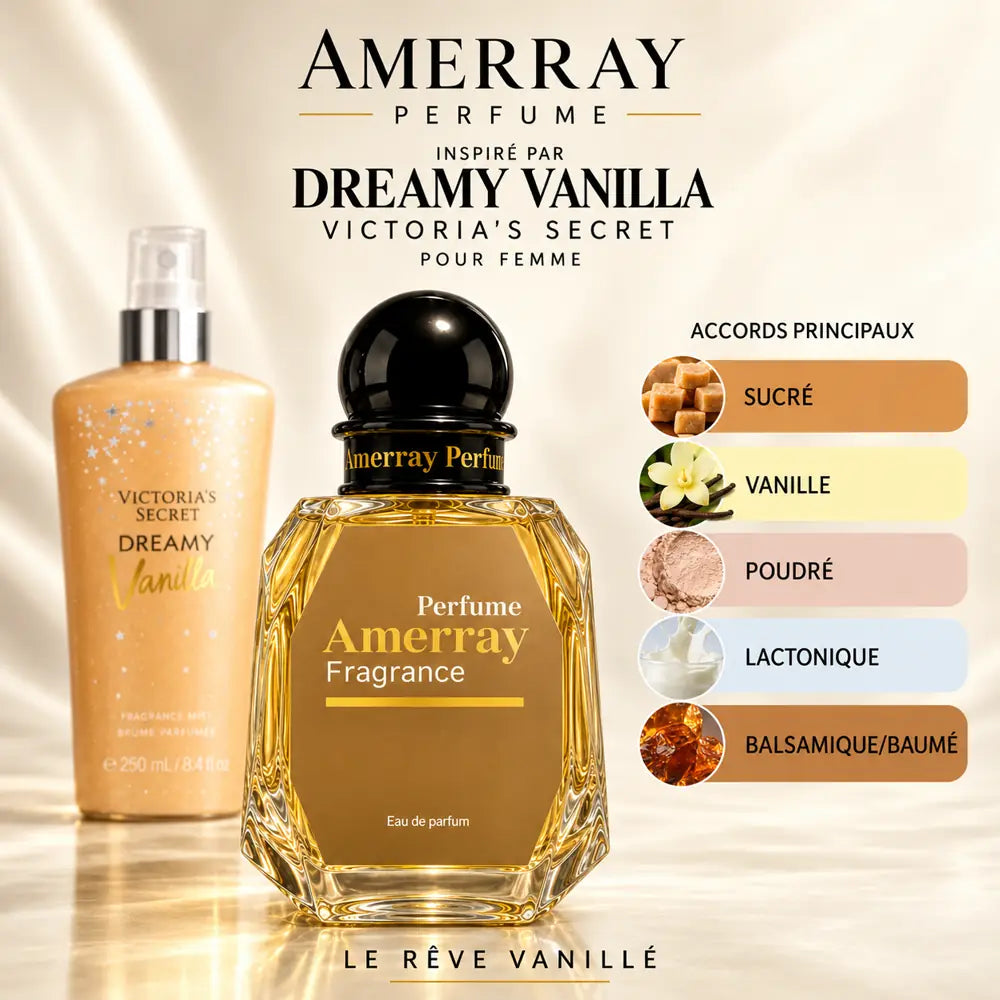 Amerray inspiré par Dreamy Vanilla Victoria's Secret – accords sucré · vanille · poudré · lactonique · balsamique/baumé